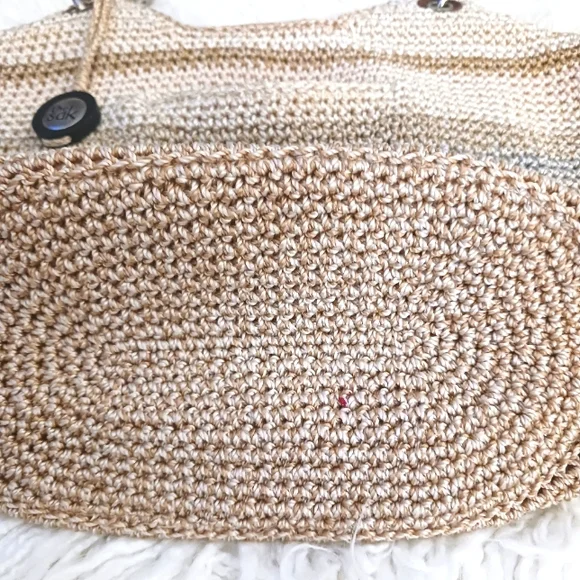 The SAK Leather & Crochet Braided Handle Hand Bag Cream Tan - Picture 12 of 16
